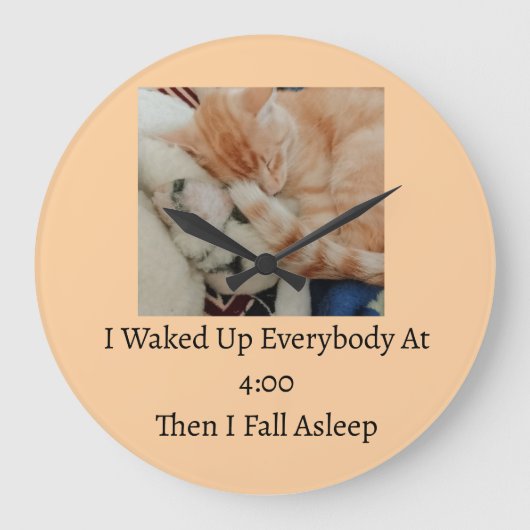 眠っている猫の写真の引用 ラージ壁時計 (正面)