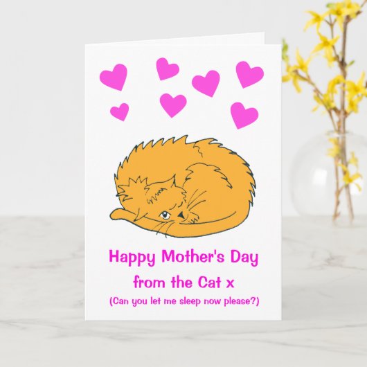 眠っている猫の母親のデイカードからかわいい カード (黄色い花)