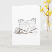 眠っている猫の鉛筆画グリーティングカード カード (黄色い花)