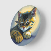 眠っている猫 ラウンド壁時計 (傾斜)