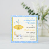 眠っている男の赤ちゃんの青い黄色の招待状 招待状 (スタンド正面)