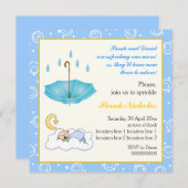 眠っている男の赤ちゃんの青い黄色の招待状 招待状 (正面/裏面)