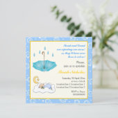 眠っている男の赤ちゃんの青い黄色の招待状 招待状 (スタンド正面)