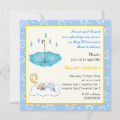 眠っている男の赤ちゃんの青い黄色の招待状 招待状 (正面)