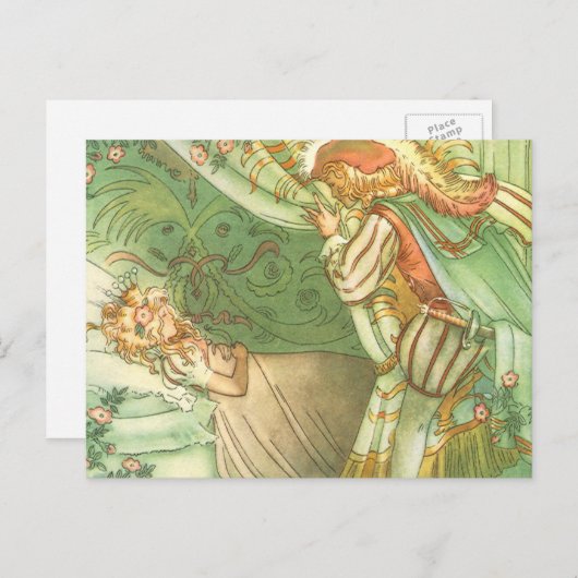 眠っている美しいプリンセス、ヴィンテージ童話 ポストカード (正面/裏面)