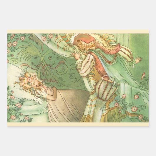 眠っている美しいプリンセス、ヴィンテージ童話 ラッピングペーパーシート (正面2)