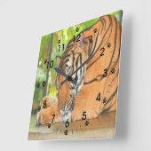 眠っている虎 スクエア壁時計 (傾斜)