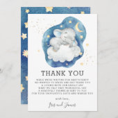 眠っている象のキラキラ星の赤ちゃんシャワーボーイ サンキューカード (正面/裏面)