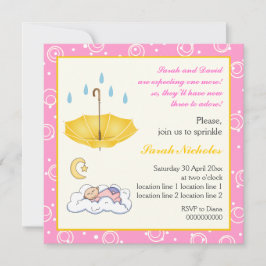 眠っている赤ちゃんの女の子 ピンクと黄色の招待状 招待状