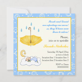 眠っている赤ちゃんの男の子 青と黄色の招待状 招待状