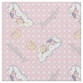 眠っている赤ちゃん女の子、名前&ピンク水玉模様子供部屋 ファブリック (クローズアップ)
