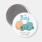 眠っている赤ちゃん男の子 ベビーシャワー マグネット (正面/裏面)