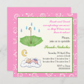 眠っている赤ん坊の女の子ピンクの緑の招待を振りかけている 招待状 (正面/裏面)