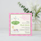 眠っている赤ん坊の女の子ピンクの緑の招待を振りかけている 招待状 (スタンド正面)