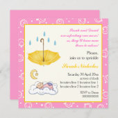 眠っている赤ん坊の女の子ピンクの黄色の招待を振りかけている 招待状 (正面/裏面)