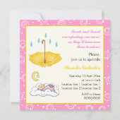 眠っている赤ん坊の女の子ピンクの黄色の招待を振りかけている 招待状 (正面)