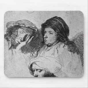 眠っている1人の3人の女性の頭部1637年 マウスパッド