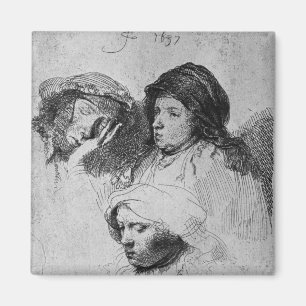 眠っている1人の3人の女性の頭部1637年 マグネット