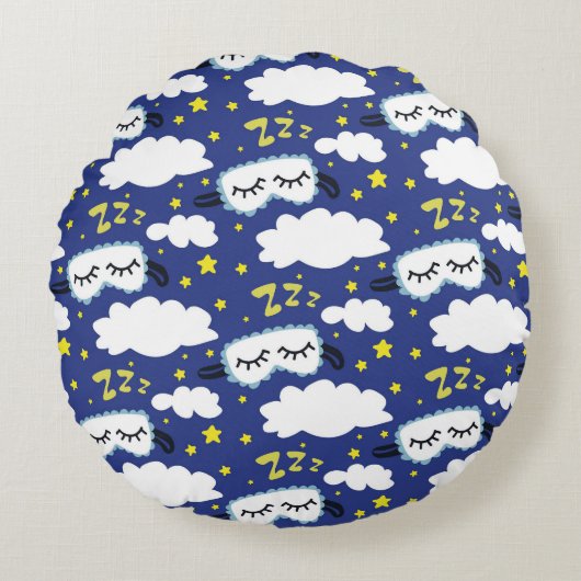 眠りマスクと雲と黄色い星 ラウンドクッション (正面)