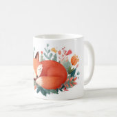 眠り狐の花柄かわいいイラスト コーヒーマグカップ (正面右)