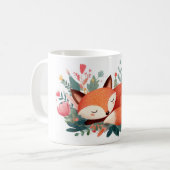 眠り狐の花柄かわいいイラスト コーヒーマグカップ (正面左)