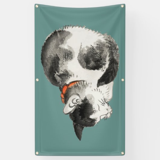 眠り猫木版日本のプリント旗 横断幕 (縦)