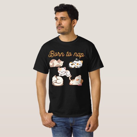 眠るかわいい猫漫画デザインTシャツ Tシャツ (正面フル)