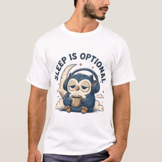 眠るは選択肢 可愛いフクロウ コーヒー好き Tシャツ