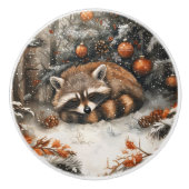 眠るアライグマお洒落のクリ素朴スマス セラミックノブ (正面)