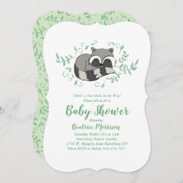 眠るアライグマ赤ちゃんシャワーウッドランド 招待状