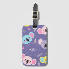 眠るカラフルコアラのパターン名&イニシャルキッド ラゲッジタグ