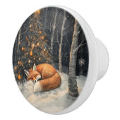 眠るキツネお洒落素朴クリスマス セラミックノブ (右)