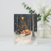 眠るキツネお洒落素朴クリスマス ポストカード (スタンド正面)