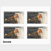 眠るキツネお洒落素朴クリスマス 長方形シール (シート)