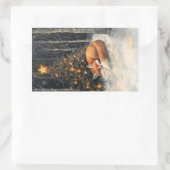 眠るキツネお洒落素朴クリスマス 長方形シール (バッグ)