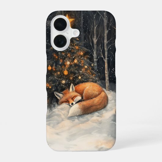 眠るキツネお洒落素朴クリスマス iPhone 16ケース (裏面)