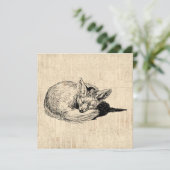 眠るキツネ図解入りの、写真付きのアートキュートヴィンテージ動物 カード (スタンド正面)