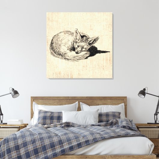 眠るキツネ図解入りの、写真付きのアートキュートヴィンテージ動物 キャンバスプリント (インサイチュ (寝室))