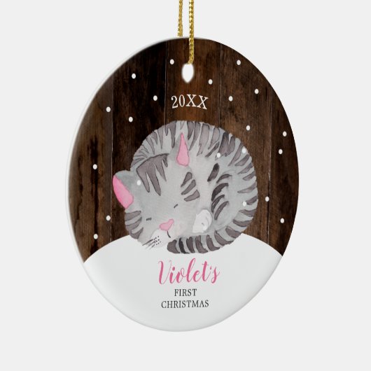 眠るキティキャット新生児の初めてのクリスマス日 セラミックオーナメント (右)
