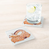 眠るキリン：穏やかな水色 ガラスコースター (アングル)