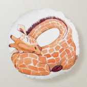 眠るキリン：穏やかな水色 ラウンドクッション (裏面)