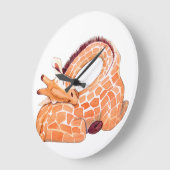 眠るキリン：穏やかな水色 ラージ壁時計 (傾斜)