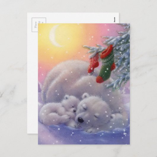 眠るクリスマスのホッキョクグマ シーズンポストカード (正面/裏面)