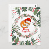 眠るクリスマスキャットウォーター色リース緑 ポストカード (正面/裏面)