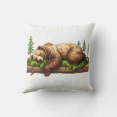 眠るグリズリーベアのログハウス風木のぬくもりインテリア クッション (裏面)