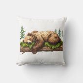 眠るグリズリーベアのログハウス風木のぬくもりインテリア クッション (正面)