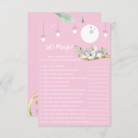 眠るコアラ赤ちゃんシャワーのゲームを混ぜよう！インビ 招待状 (正面/裏面)