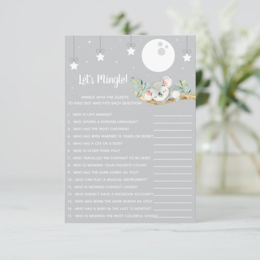 眠るコアラ赤ちゃんシャワーのゲームを混ぜよう! 招待状 (スタンド正面)