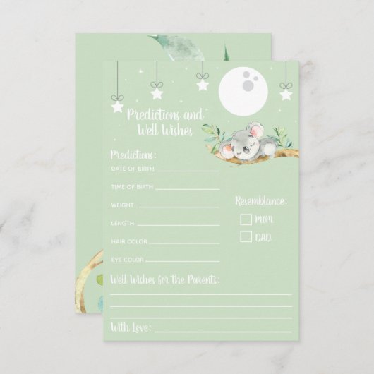 眠るコアラ赤ちゃんシャワーの予測と良い望み 招待状 (正面/裏面)