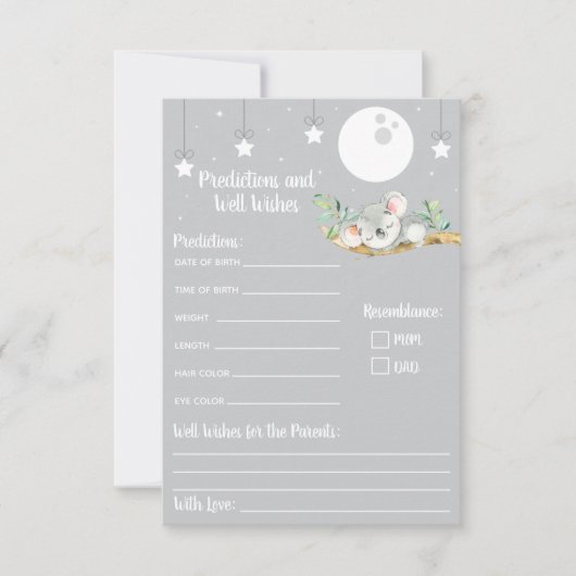 眠るコアラ赤ちゃんシャワーの予測と良い望み 招待状 (正面)